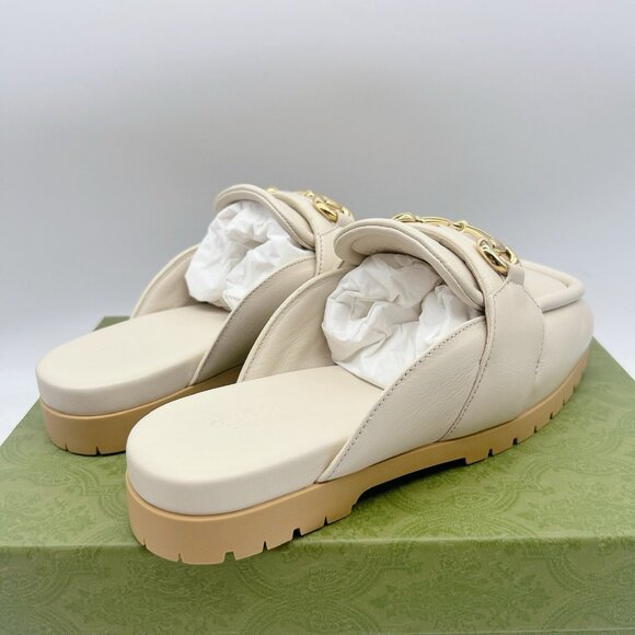 GUCCI Airel Leather Horsebit Loafer Mules Slide Ivory White EU 39.5 US 9.5 - Picture 11 of 16